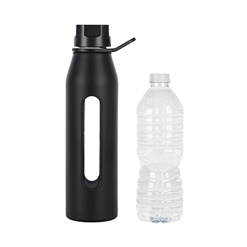 Takeya 13010 Glass Water Bottle with Silicone Sleeve and Twist Cap, 22 Ounce, Black - //coolthings.us