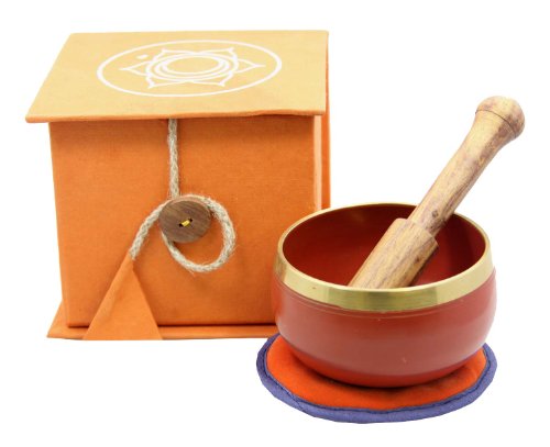 DharmaObjects Tibetan Palm Size Sacral Chakra Premium Singing Bowl Gift Set