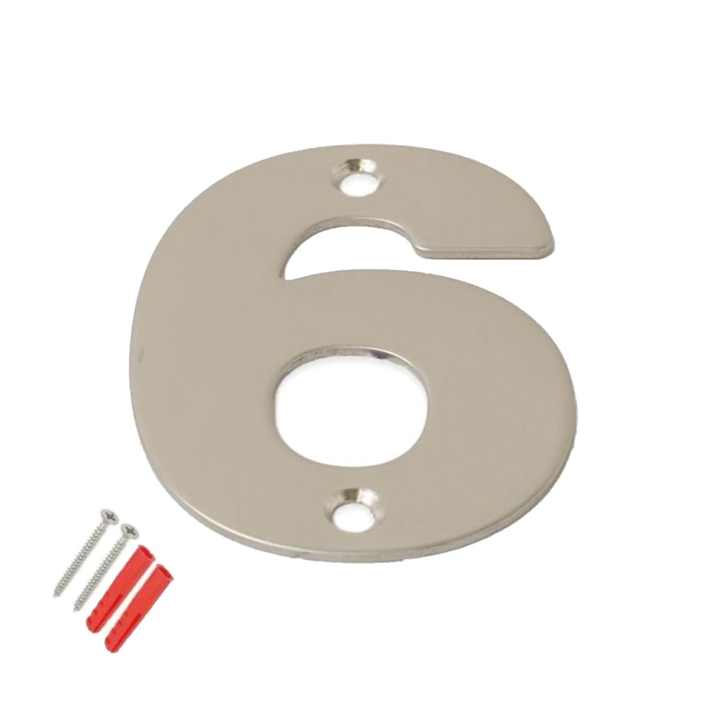 SISI UK® Stainless Steel Front House Door Numbers with Brushed Finish Large 6'' with fixings (Number 6)