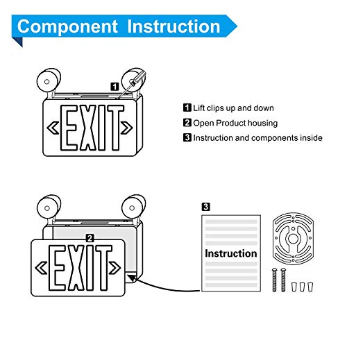 SPECTSUN LED Exit Emergency Light with Battery Backup, Green Exit Emergency Sign with 2 Lamp Heads, Fire Exit Sign with Emergency Lights, Hardwired Exit Sign - 1 Pack, Plastic Modern Exit Sign Indoor