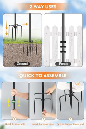 HoldOneLight String Light Pole for Deck - 2 Pack 9.8FT for Outside Hanging Steel String Poles for Outdoor Decoration Garden, Backyard, Patio Lighting Stand for Parties, Christmas, Wedding (2 Pack)