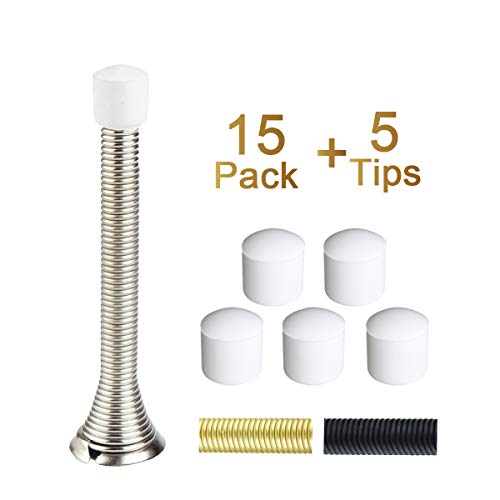 Qogrisun 15 Pack Spring Door Stops,3-⅛ inches Flexible Heavy Duty Door Stop Bumper with 5 Rubber Bumper Tips,Effectively Resist 70000 Times Slams,Protect Your Wall & Doors from Damage,Brushed Nickel - Thumbnail 7