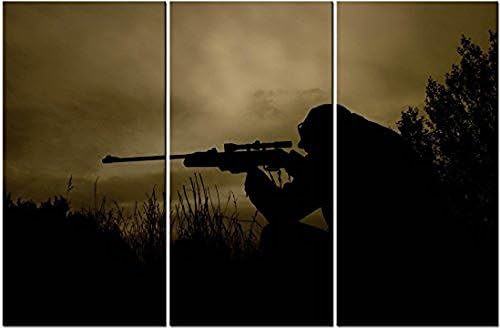 Forever With Me® - Weapon Paintings Wall Art Decor a Sniper in the Dark 3 Piece Picture Print on Canvas for Modern Home Decoration