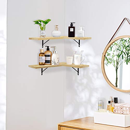 Befayoo Floating Wall Shelves for Corner, 100% Solid Pine Wood Corner Shelf for Bathroom, Bedroom, Living Room, Bathroom, Kitchen, Office