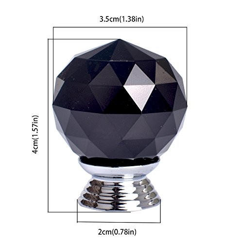 Do4U 10pcs 30mm Crystal Glass Cabinet Knob Drawer Pull Handle Kitchen Door Wardrobe Hardware Used for Cabinet, Drawer, Chest, Bin, Dresser, Cupboard (30mm, Black)