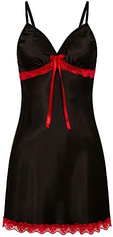 WUYIMC Plus Size Women Lace Bow Lingerie Sleepwear Chemises V-Neck Babydoll Nightgown Dress