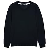 ililily Men Cotton Solid Color Simple Crew Neck Spring Pullover Sweatshirt Top
