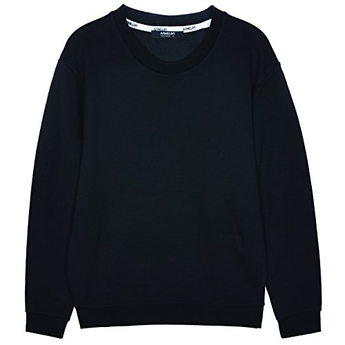 ililily Men Cotton Solid Color Simple Crew Neck Spring Pullover Sweatshirt Top