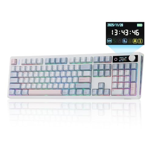 EPOMAKER TH108 V2 PRO Full Size Mechanical Keyboard with Screen&Knob, 10000mAh, BT/2.4Ghz, Mac Modifier PBT Keycap, Hot Swap, RGB, Gasket, Wireless Gaming Keyboard for Mac/PC (Blue, Sea Salt Silent)
