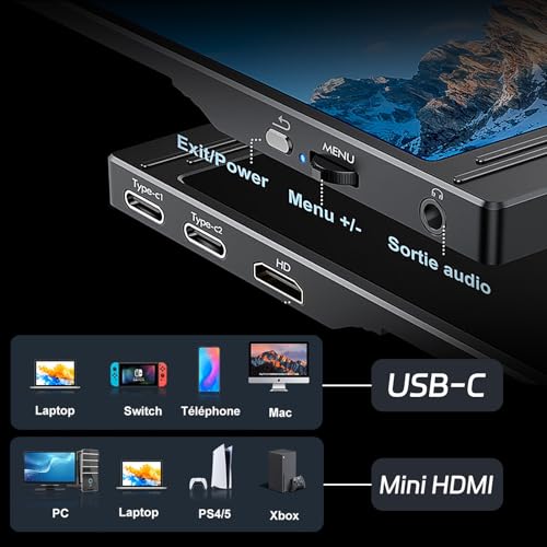 Monitor Portátil Touchscreen 15.6" - Tela Externa Full HD 1080P, Toque de 10 Pontos, Dual Type-C Mini HDMI, Alto-falantes Integrados e Capa Protetora, Plug & Play para Laptop, PC, Mac e Celular