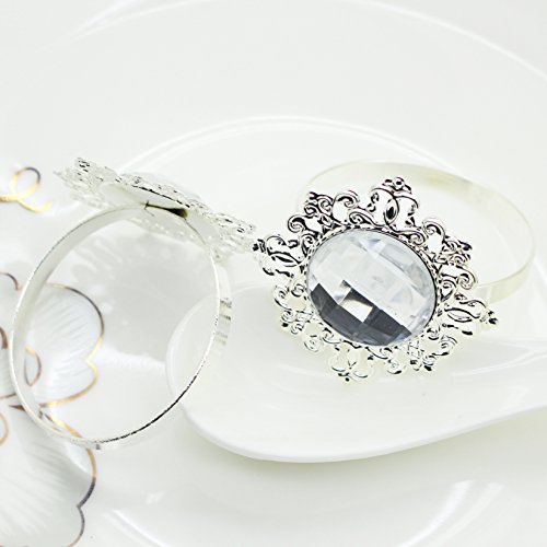 Hot 12pcs White Acrylic Iron Serviette Holder Napkin Ring Silver Party Entertain Wedding Napkins Cloth Decorative Deduction Table Banquet Dinner for Christmas Table