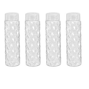 Steelo Sancia Plastic Water Bottle, 1 Litre, Set of 4, Clear