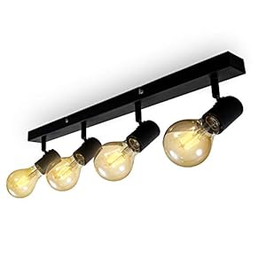 B.K.Licht I Plafondlamp I retro plafondspot met 4 lichts I zwart I spotjes I industrieel plafonniere I draaibar I spots…