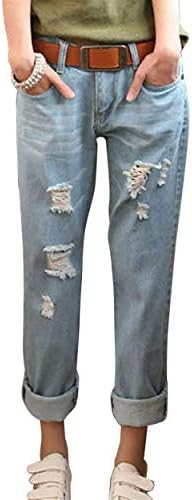 Women's Cropped Loose Fit Boyfriend Jeans Pants Classic Denim Pants Destroy Pan
