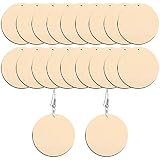 TOYANDONA 50pcs Unfinished Wood Earrings DIY Wooden Circle Round Chip Piece Slice Dangle Earring Holiday Painting Drawing Toy for Adults Children