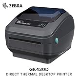 Zebra - GK420d Direct Thermal Desktop Printer for Labels, Receipts, Barcodes, Tags, and Wrist Bands - Print Width of 4 in - USB and Ethernet Port Connectivity - GK42-202210-000