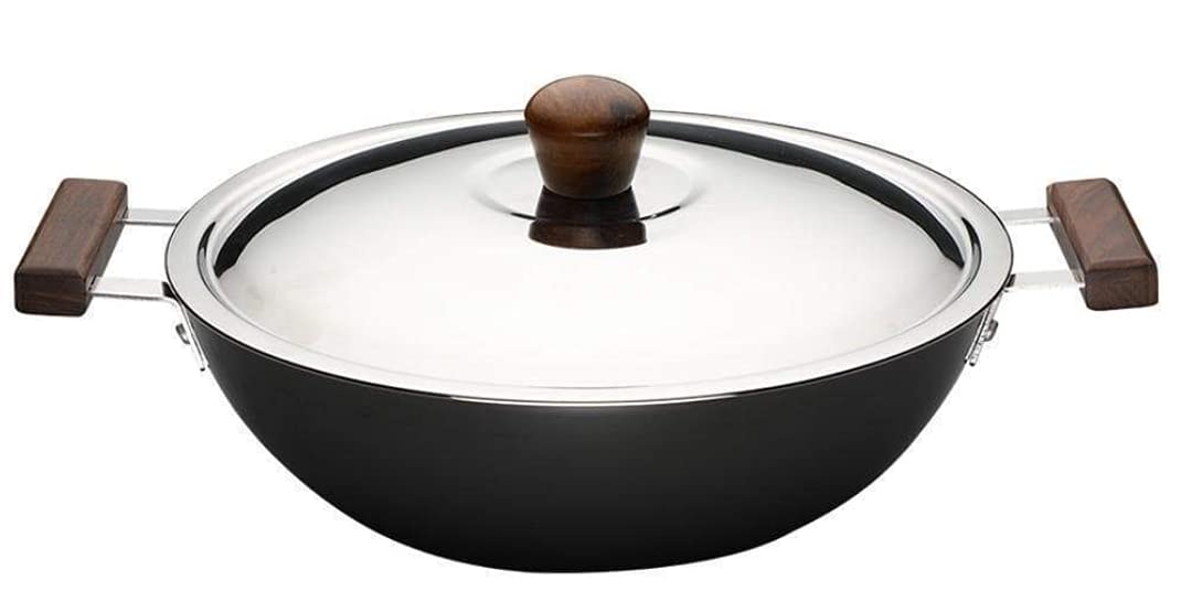 Wonder Chef Ebony Hard Anodized Kadhai, Wok with Lid 24 cm, Black, 63152544