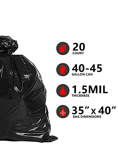 AYOTEE 40-45 Gallon Trash Bags,20 Count Bulk, Black Trash Bags Industrial Quality Black Garbage Bags for Paper, Plastic, Cans, Bottles, Newspaper, Lawn