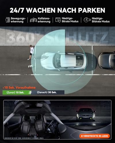VANTRUE E360 ACE 5.2K Panorama + 1944P Dashcam with Dual STARVIS 2 HDR Night Vision, 3 Channel 360° Dash Cam with Portable Carrying Stand, Voice Controlled Car Camera, App