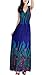 VSVO Women's Peacock Maxi Long Beach V Neck Dresses (Adult, Blue)