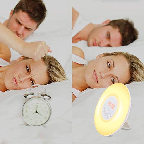 Sunba Youth Wake Up Light, Sunrise Alarm Clock Radio with 7 Color Night Light, 6 Nature Sounds, and FM Radio for Bedside Lamp