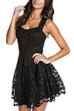 Chase Secret Women's Black Lace Party Fit-and-Flare Skater Dress Large Black
