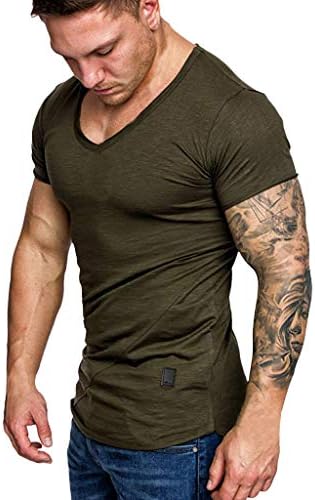 Men's T-Shirt,LuluZanm Sale! Summer V Neck Short Sleeve Blouse Muscle Slim Fit Casual Tops Solid Color Fashion Blouse Black