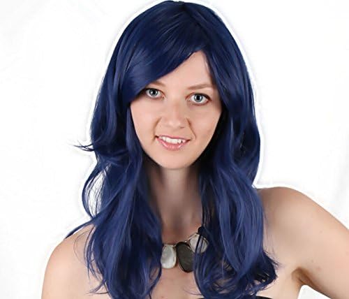 Women's Full Length Wavy Curly Deep Blue Colored Cosplay Anime Costume Wig