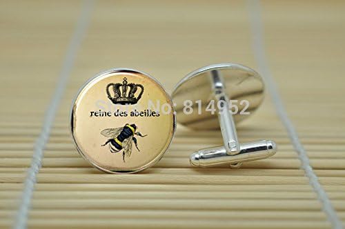 Pretty Lee Queen Bee Jewelry Cufflinks Royal Crown Insect Art Cufflinks In Silver Glass Cabochon Cuff Links C0352