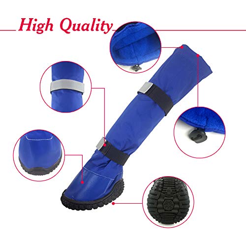 Wisita Dog Boots Waterproof Shoes Snow Shoes for Large Dogs with Reflective Velcro Rugged Anti-Slip Sole Black and Blue Color with 4PCS and 5 Sizes! (M-70, Blue)