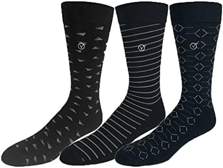 Men’s Crew Dress Socks – Simple Classics – Versatile And Unique - 3 Pack (Black and Gray Patterns)