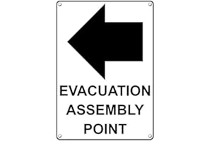 SIGNJOKER Weatherproof Plastic Vertical Evacuation Assembly Point [Left Arrow] Sign with English Text and Symbol