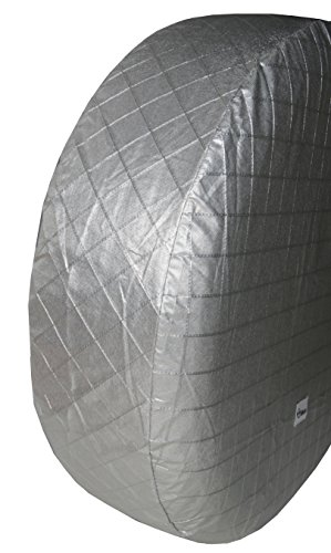 ThetaSkin Wheel Tire Cover for RV Auto Truck Car Motorhome Camper Trailer Dustproof Waterproof Silver Aluminum Protector Set of (4) Covers Fit 27” 28" 29" Tire Diameter + Red Wash Glove Kit