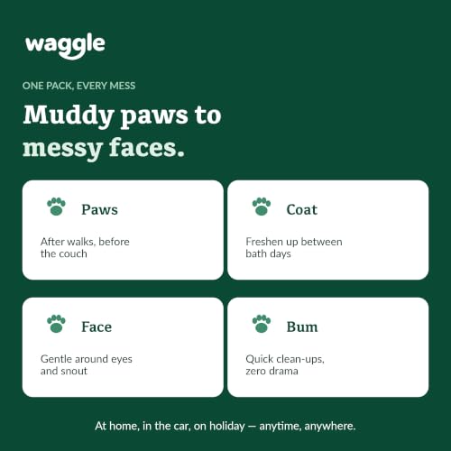 Waggle Pet Wipes for Paws, Fur and Face, Gentle and Alcohol-Free, 100 Wipes | Dog & Cat Wipes, Pet Wipes