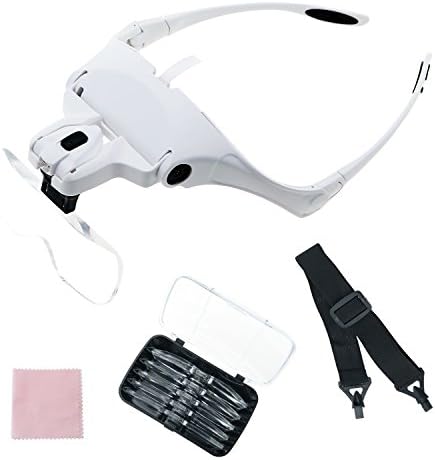 ACVCY Head Mount Magnifier With 2 LED, Professional Jeweler's Loupe Light Bracket And Headband Interchangeable