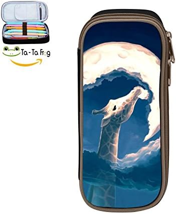 Custom Giraffe Eat The Moon Pencil Case - Big Capacity Double Zipper Multifunctional Black Stationery Bag For Kids