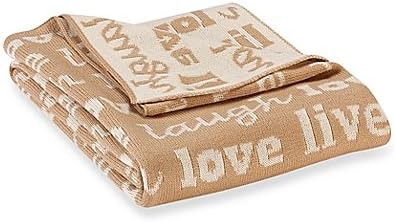 Reversible "Live Love Laugh" Gift Boxed Knit Cozy Throw Blanket in Camel