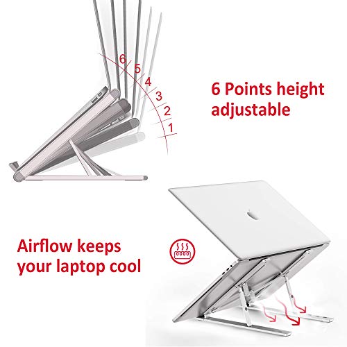 Magichold Portable Laptop Stand, Computer Laptop Holder, Aluminum Laptop Tablet Stand Riser with 6 Levels Height Adjustment, Fully Foldable, Supports up to 10 lbs, Fits up to 15.6 Laptop (Silver) - Thumbnail 3