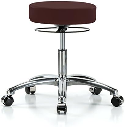 Perch Chrome Stella Rolling Adjustable Stool Medical Salon Spa Massage Tattoo Office 18.5" - 24" (Soft Floor Casters/Burgundy Vinyl)
