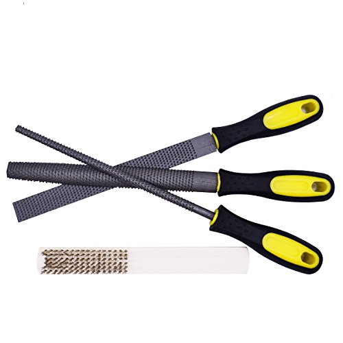 Fatmingo 3 Piece 8" Wood Rasp File set Barstard Files Rubber Handle Flat Rasp Half-round Round Rasp Woodworking Tools