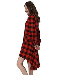 yming Casual para Mujer Manga Larga Botón Abajo Cuadros Checker Túnica Camisas vestidos