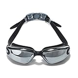 Adult Swim Goggles Mirrored Anti Fog UV Protection Waterproof With Free Case and Ear Plugs For Swimming, Quick Adjusting Silicone Head Strap Flexible Nose Bridge Tinted Lenses Comfortable For Men Women Youth