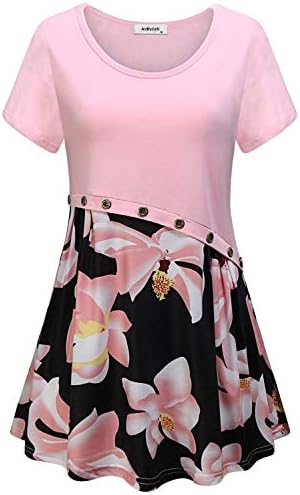 AxByCzD Women's Short Sleeve Color Block Flare Floral Printed Tunic Dress