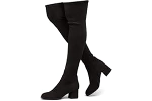 Shoe Land CARAA Womens Over the Knee Thigh High Boots Low Block Chunky Heel Long Stretch Fall Dress Boots