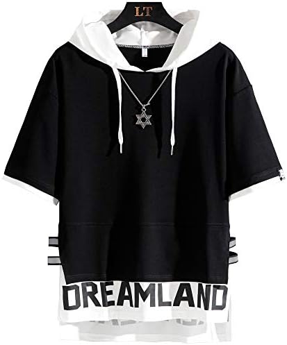 半袖パーカー メンズ 夏服 Tシャツ フード付き 半袖 ゆったり 大きいサイズ トップス 重ね着風 プルオーバー 五分袖 ロングtシャツ レイヤード おしゃれ 春 夏