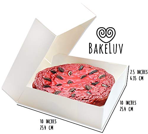 BakeLuv White Bakery Boxes with Window 10x10x2.5 Inches | 25 Pack | Auto-Popup | Thick & Sturdy 350 GSM | 10 Inch Pie Boxes With Window, Cake Boxes, Cookie Boxes, Dessert Boxes, Pastry Boxes