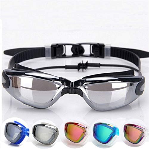 GRILONG Stainless Steel Anti-Fog UV Protection Sport Swimming Goggles with Earplug Waterproof, Plating Silicone for Men and Women (Silver, Medium)