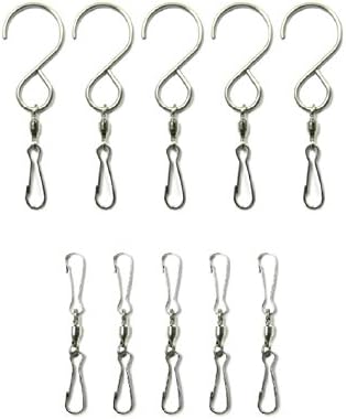 WorldaWhirl Whirligig Wind Spinner SS Swivel Hook Display Twist Turn Twirl Swirl (10, 5 Dual Clip and 5 Hook and Clip)