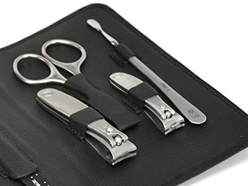 7pcs Manicure Pedicure Set German FINOX Surgical Stainless Steel: Cuticle Nippers, Toenail Clippers, Nail Clipper, Cuticles Scissors, Pusher, Tweezers and Glass Nails File in Leather by GERmanikure