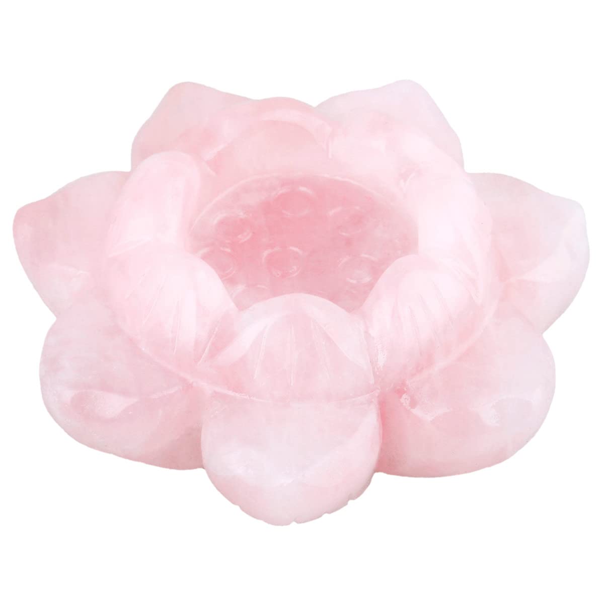 Nupuyai Rose Quartz Carved Stone Statue Lotus Flower Crystal Ball Stand, Healing Stone Votive Pillar Candle Holder Candlestick Ornament 2"